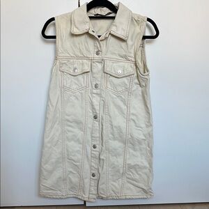 Zara Cream Sleeveless Notched Collar Mini Dress